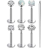 Oufksiyy 20G 18G 16G Internal Thread Flat Back Earrings Studs F136 Titanium Nose Ring Nose Stud Tragus Cartilage Lip Medusa Piercing Jewelry Hypoallergenic Taper Needles Cubic Zirconia 6mm 8mm 10mm