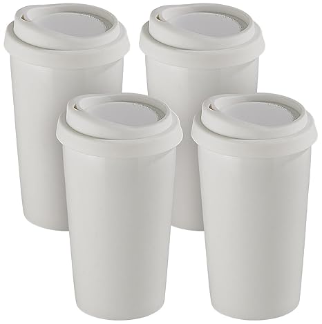Rosenstein & Söhne Thermobecher: 4 Coffee-to-go-Becher aus Keramik, Silikondeckel, 250 ml, doppelwandig (Kaffee-Becher)