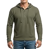 Magiftbox Men's Waffle Knit Henley Hoodie, Slim Fit Thermal Pullover with 4-Button Placket | Athletic Muscle Fit WT04