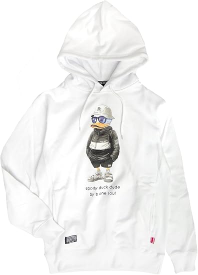 Amazon Duck Dude ダックデュード スポーティーファッションでキメたお洒落番長アヒルプリントパーカー Xlサイズ ホワイト トレーナー パーカー 通販