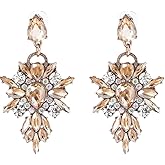 Extra LARGE Antique Retro Art Deco Vintage Style Citrine Amber Champagne Topaz Chunky Statement Rhinestone Pageant Drag Queen Bridal Prom Wedding Earrings