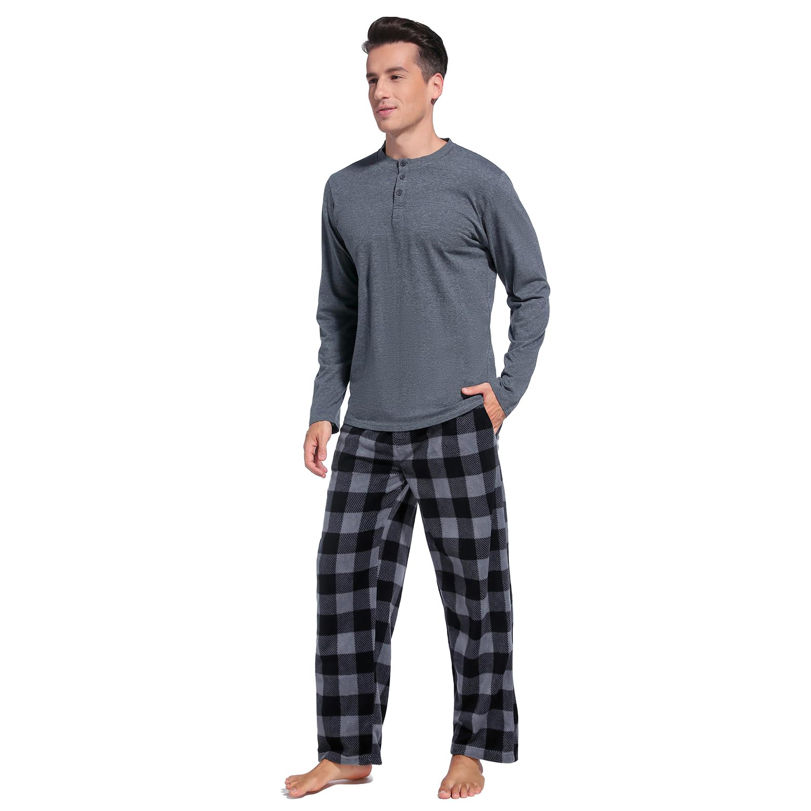 DG Hill Pajama Pants Men - Mens Pajamas Set Flannel PJ Cotton Top PJS Sets - Fleece Pajama Pants Sleep Loungewear Sets Image