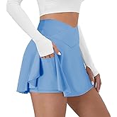 DLOODA Tennis Skirt for Women with Pockets Shorts Crossover High Waisted Athletic Golf Skorts Running Workout Skirts 2 in 1