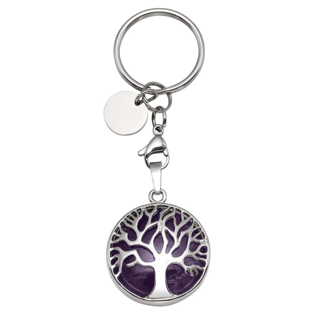 Jovivi Silver Tree of Life Wire Wrapped Amethyst Healing Crystal Keyring Gemstone Keychain Gifts for Women Christmas Birthday Anniversary