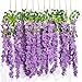 GPARK 6 Pieces Wisteria Artificial Flower 45 inch Bushy Silk Vine Ratta Hanging Garland Hanging for Wedding Party Garden Outdoor Greenery Office Wall Decoration Purple