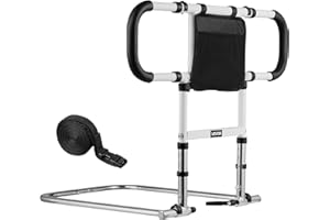 VEVOR Bed Rail for Elderly, Foldable & Extendable Bedside Assist Rail with Side Handles & PU Handrail, Adjustable Height Carb
