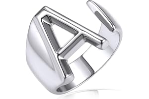 KeyStyle Bold Initial Letter Rings Adjustable, GoldChic Jewelry Women Gold Statement Ring Personalized Engraved Women’s Open Signet Ring for Party (Gold, White Gold, Black)