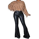 Women's Faux Leather Bell Botom Flare Pants High Waist Stretchy Leggings Wide Leg Trousers