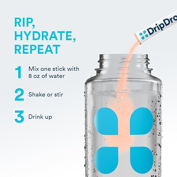 DRIPDROP SUGAR FREE HYDRATION PACKETS – ZERO PEACH – SINGLE SERVE ELECTROLYTES POWDER DRINK MIX – NON-GMO, GLUTEN FREE, VEGAN – 32 STICKS