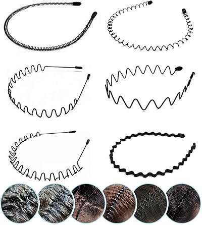 U/ Elastic Wavy Hair Hoop Six Styles Non-Slip Metal Headband Unisex Sport