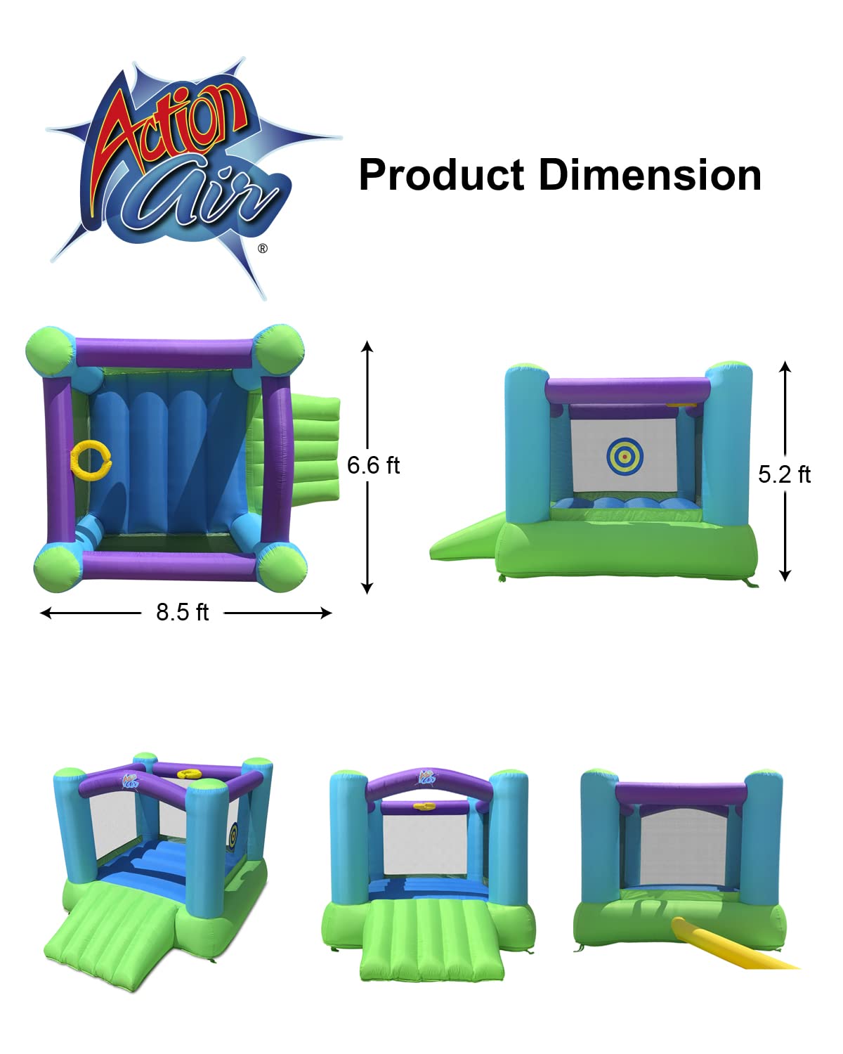 Action Air Bounce House - Inflatable Bouncing House with Blower for Indoor & Outdoor - Jump Bouncy Castle with Slide - Durable Sewn and Extra Thick, Love for Kids (3-5 Years)