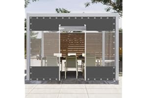 JIAN YA NA Clear Vinyl Curtains with Zippered Entry, 23oz Heavy Duty Waterproof Anti-UV and Tear-Resistant Tarpaulin with Grommets, Weatherproof Panels for Porch, Pergola, Gazebo, Balcony, Patio, Enclosure