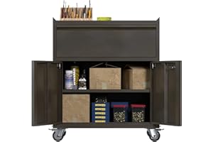 JAORD Metal Storage Cabinet on Wheels, Mobile Garage Chest with Wheel and 2 Locking Door, Rolling Tool Storage Cabinet for Home Office