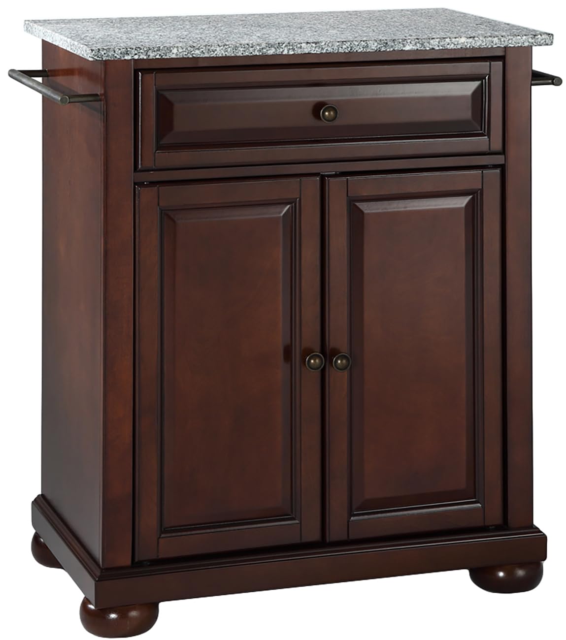 Photo 1 of (used)(see all images) Crosley Furniture Alexandria Granite Top Small Portable Rolling Kitchen Island Storage Cart, Microwave Stand, Mahogany