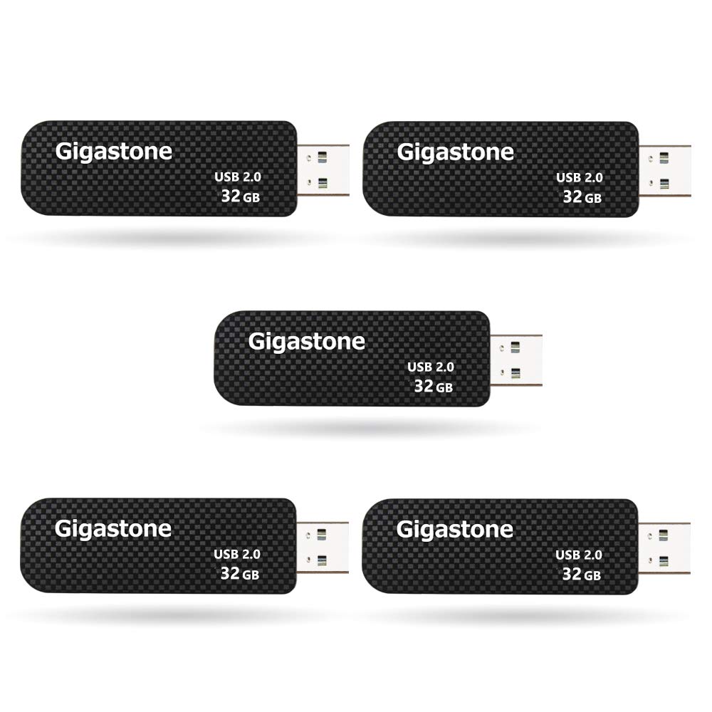 GIGASTONE 32GB 5-Pack V30 USB 2.0 Flash Drive 5-Pack, Capless Retractable Design Pen Drive, Carbon Fiber Style, Reliable Performance & Durable