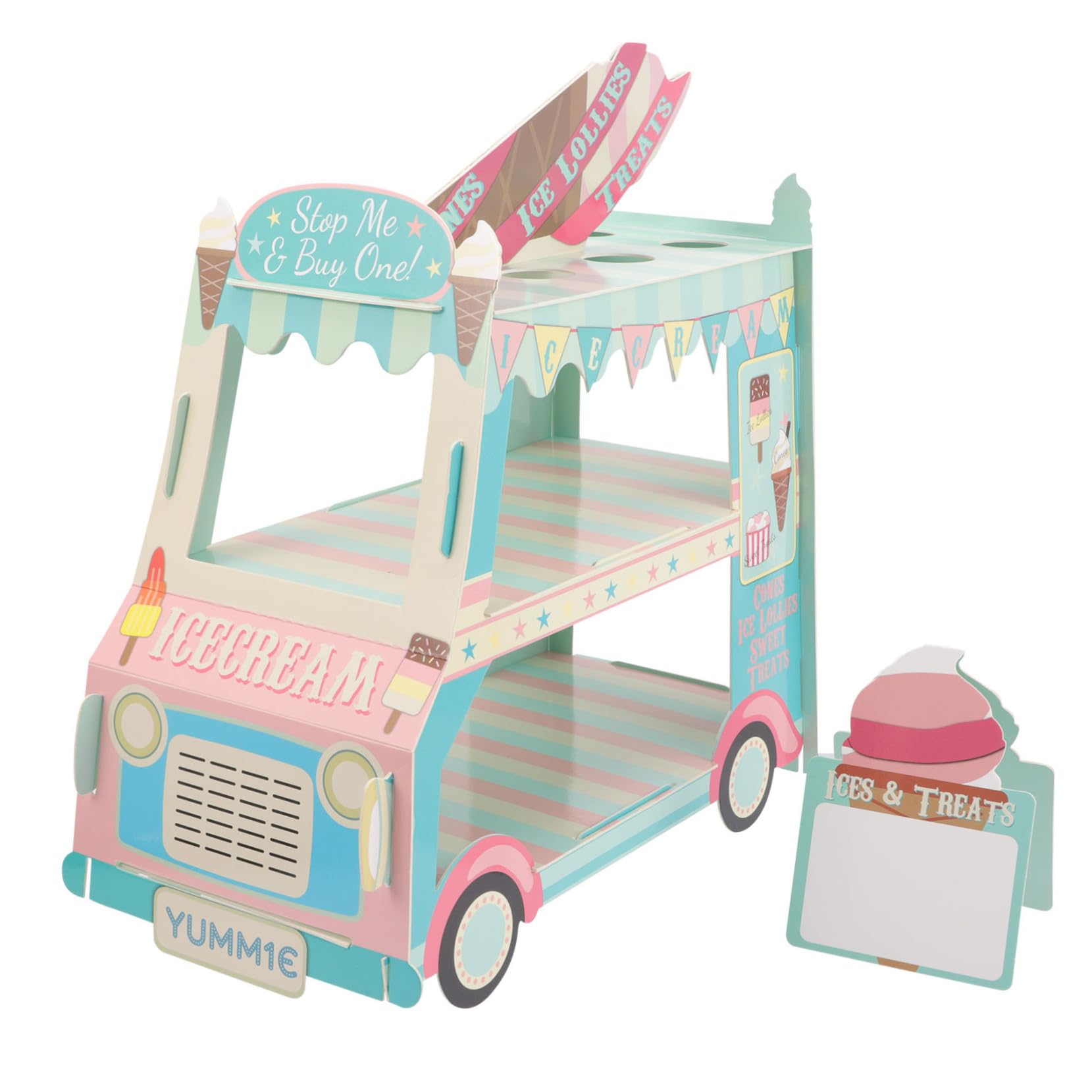 Mikinona Cream Truck Van Cake Stand Cardboard Cupcake Holder for Afternoon Tea Party Decor Table Centerpiece for Birthdays Baby Showers and Celebrations