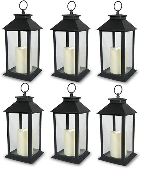 farol decorativo negro led sin llama pilar vela con temporizador de 5 horas incluido linterna interior exterior 13 0 in pack de 6
