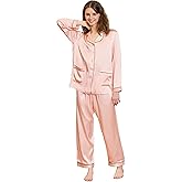 COLD POSH Womens 22 Momme 100% Mulberry Silk Pajamas Set Full Length Luxury Loungewear Sets for Valentines Pjs