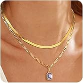 Mesovor Gold Crystal Layered Necklaces for Women Trendy, 18K Gold Plated Statement Crystal Pendant Necklace | Birthstone Necklace Jewelry Gifts