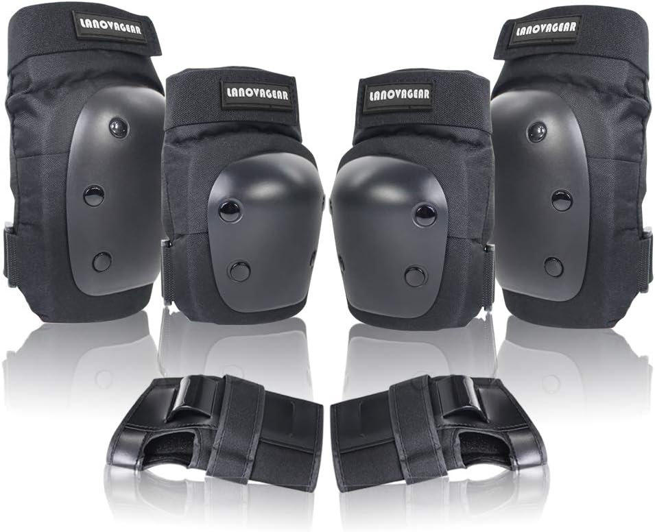 LANOVAGEAR Knee Elbow Pads with Wrist Guard Adjustable Toddler to Adult 6PCS Protective Gear Set for Multi Sports Cycling Bicycle Skateboarding : Sports & Outdoors