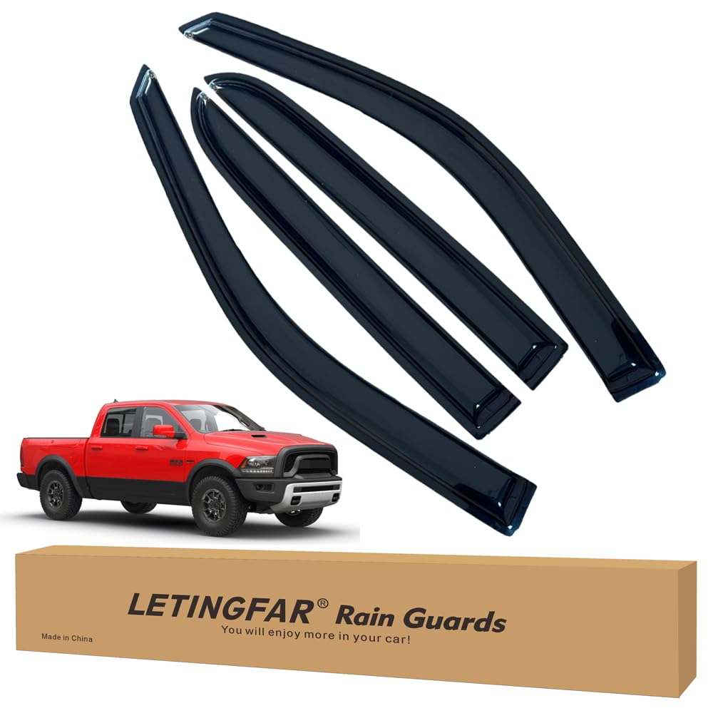 Photo 1 of LETINGFAR Window Visors Rain Guards for Dodge Ram 1500 Crew Cab 2009 2010 2011 2012 2013 2014 2015 2016 2017 2018 Accessories, Wind Deflectors Vent Shades for Dodge Ram 1500 Crew Cab