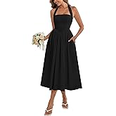 Parthea Women's Floral Halter Corset Midi Dress 2026 Elegant Smocked Flowy Wedding Guest Dresses with Pockets