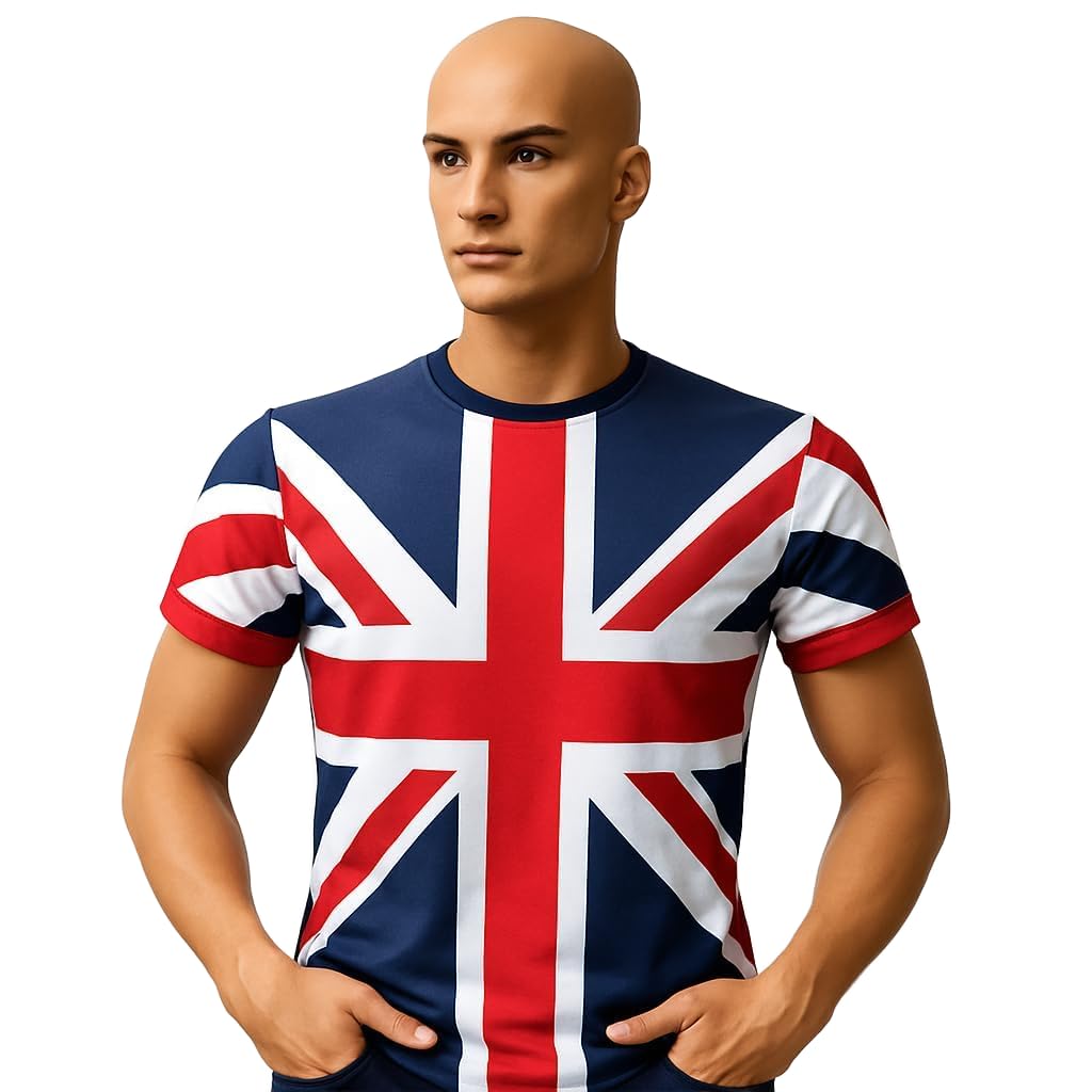 Sign Print Lab Unisex & Kids Union Jack Flag T-Shirt – London Great Britain Souvenir – Sizes XS-XXL, 14-15 Years