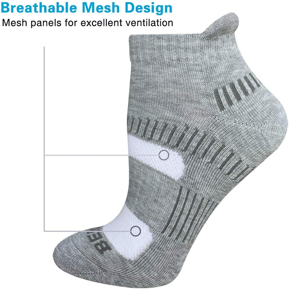 BERING Women's Performance Athletic Running Socks, Size 6-9, Grey, 6 Pairs: Clothing