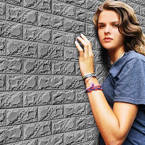 New PE Foam 3D Wallpaper DIY Wall Stickers Wall Decor Embossed Brick Stone (size1, Gray)