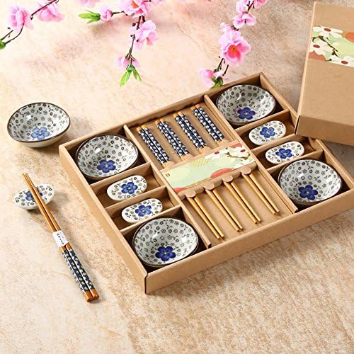 Saflyse Creative Gift Hand-painted Ceramic Tableware Japanese Hand-painted Nabi + Chopsticks Gift 4-piece set (12pcs)