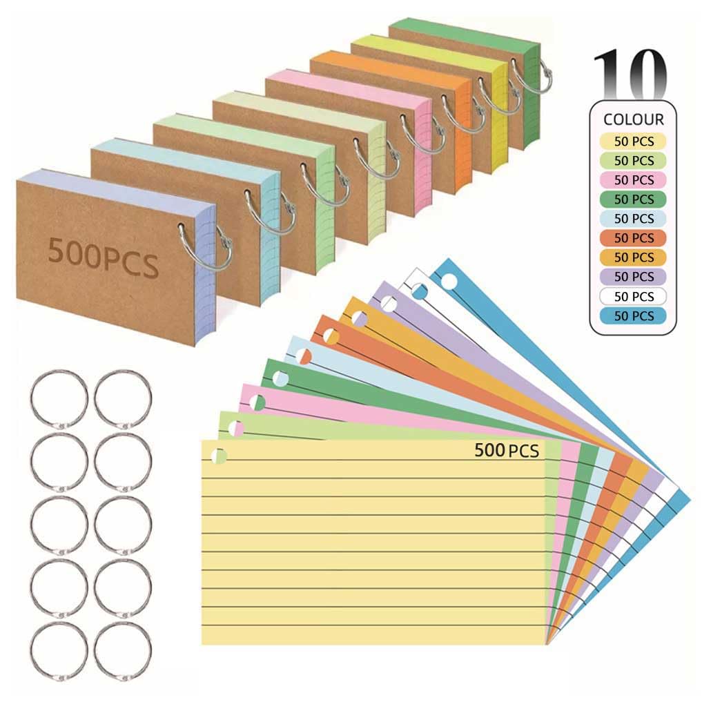 300 PCS Ruled Index Card with Binder Ring Kraft Paper Notecards Lined Cards for Office School Home Study Record 5 * 3 Inch (500 PCS Index Cards)