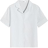 Latuza Women's Cotton Seersucker Pajama Tops Soft Button Down Sleep Shirt