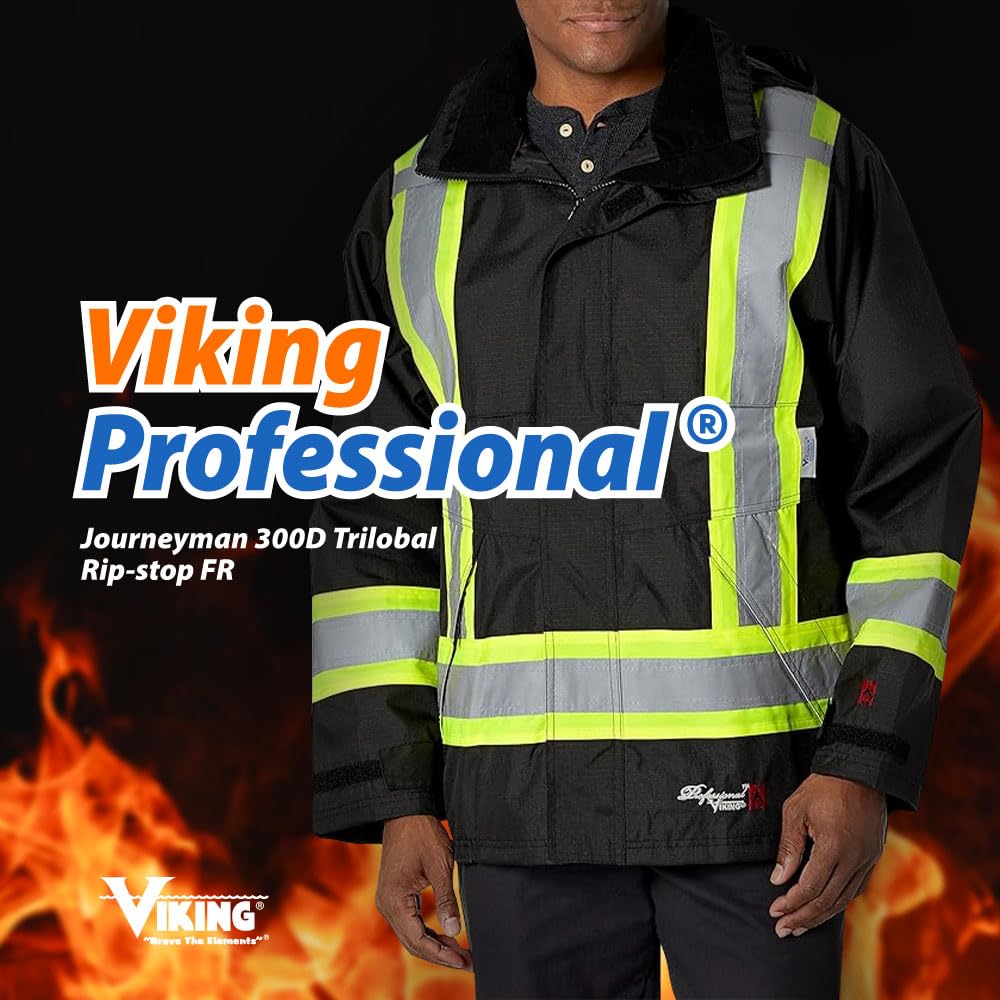 Viking Professional Journeyman 300D Rip-Stop Fire Retardant Reflective Jacket - Fire Resistant Hi Vis Jackets for Men