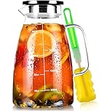 Glass Pitcher, 68oz Water Pitcher with Lid and Precise Scale Line, 18/8 Stainless Steel Iced Tea Pitcher, Easy Clean Heat Res