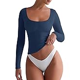 REORIA Womens Basic Square Neck Long Sleeve Shirts Double Lined Tops Tight Shirts Fall Outfits 2025