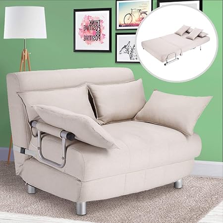 Bakaji Divano Poltrona Letto 2 Posti Letto Una Piazza E Mezza Struttura In Metallo Rivestimento In Tessuto Imbottito Schienale Reclinabile 5 Posizioni