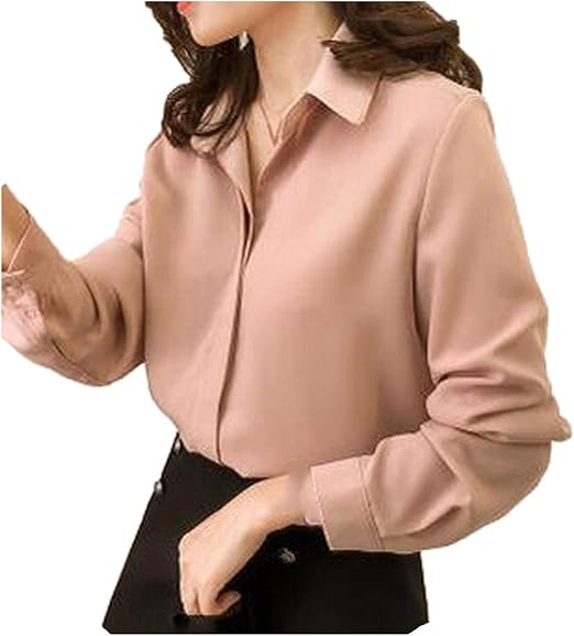 Amazon エンジェルムーン ブラウス レディース ビジネス 長袖 シフォン Vネック シンプル Ol オフィス カジュアル シャツ ブラウス 通販