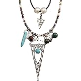 Bjesinmo Boho Necklaces for Women Long Wooden Pendant Vintage Necklace Sweater Chain Necklace Handmade Jewelry