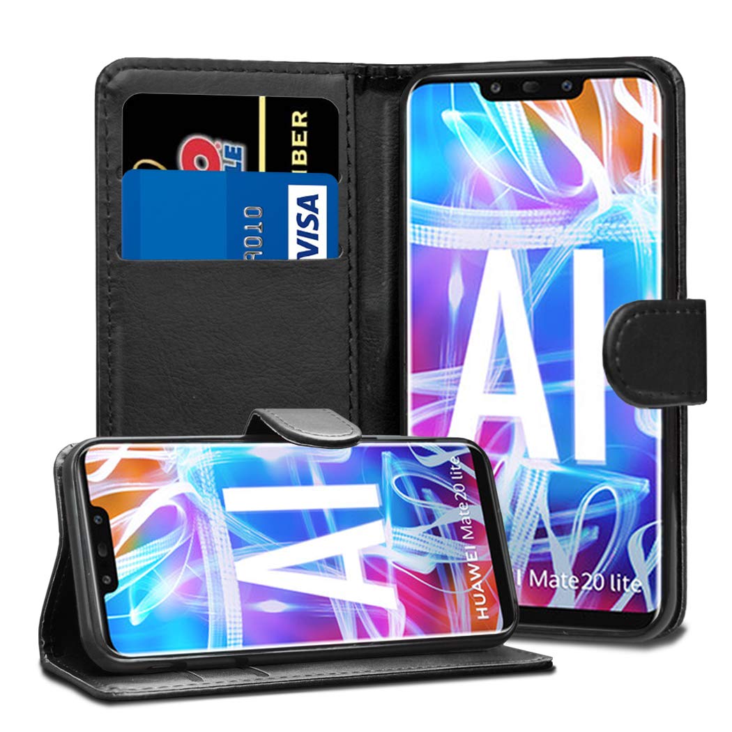 Compatible With Huawei Mate 20 Lite Cases - Premium Wallet Leather Flip Case Cover For Huawei Mate 20 Lite [Card Holder] [Magnetic Closure] (Black)