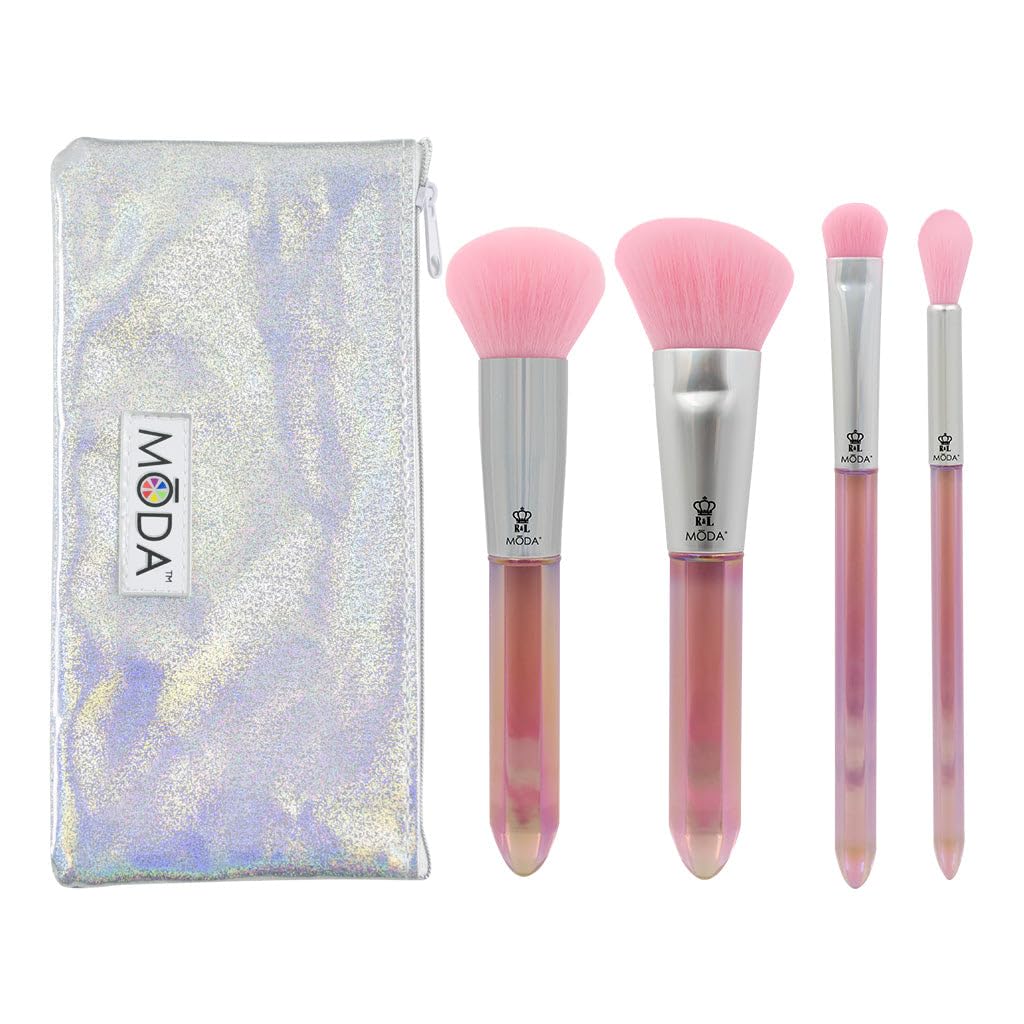 MODA Royal & Langnickel Full Size Mythical Crystal 5pc Makeup Brush Set with Pouch, Includes - Powder, Angle Brush, MD Shader, and Crease Brushes, Rose Quartz,BMD-MRQSET5