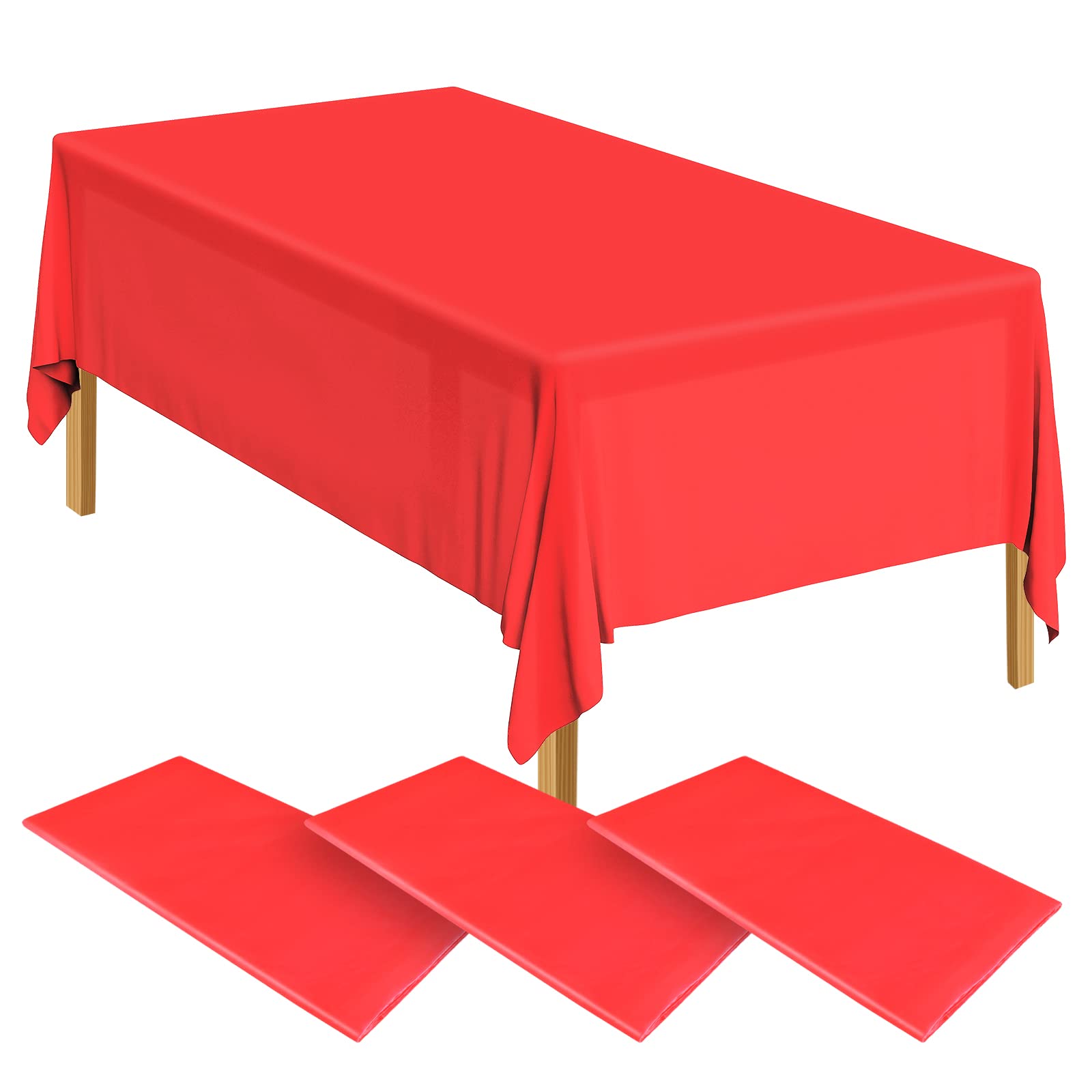 ELECLAND 3-Piece Plastic Table Covers - 137cm x 274cm Rectangle Red Tablecloths for Baby Shower, Wedding, Birthday & Christmas Parties