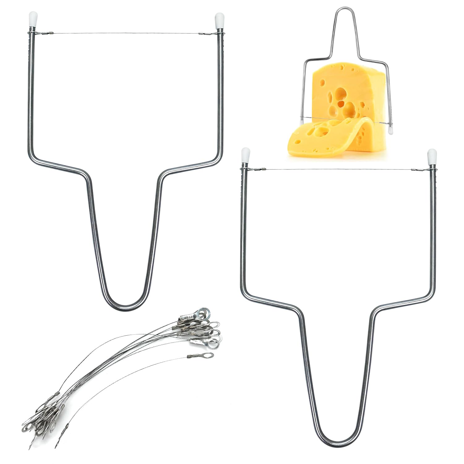 Lechengjia 2 Cheese Cutter 12pcs Cheese Wire Stainless Steel Cheese Wire Cutter Board Cheese Slicers for Block Cheese
