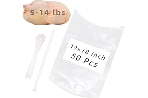 MOREPACK Poultry Shrink Bags,50 Pack 13x18Inches Clear Poultry Heat Shrink Wrap Freezer with 50 Zip Ties,a Silicone Straw for Chickens,Rabbits