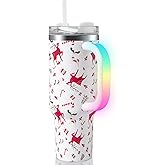 JoviaFesta 40oz Christmas Tumbler with Rechargeable LED Light-Up Handle - Stainless Steel Vacuum Insulated Cup with Lid & Straw - Ideal for Water, Iced Tea, Coffee - Christmas Gift (Reindeer)