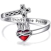 ONEFINITY Cross Rings 925 Sterling Silver Sacred Heart of Jesus Ring Christian Religious Cross Faith Jewelry for Women Mom