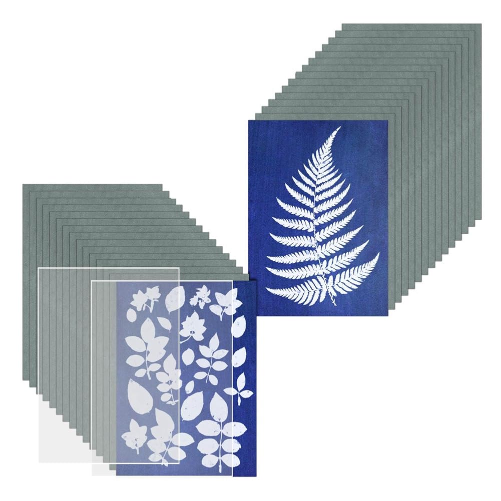 Cucioki 1Set Cyanotype Paper with 2 Sheet Acrylic Panel Sun Print Paper Kit, Cyanotype Paper