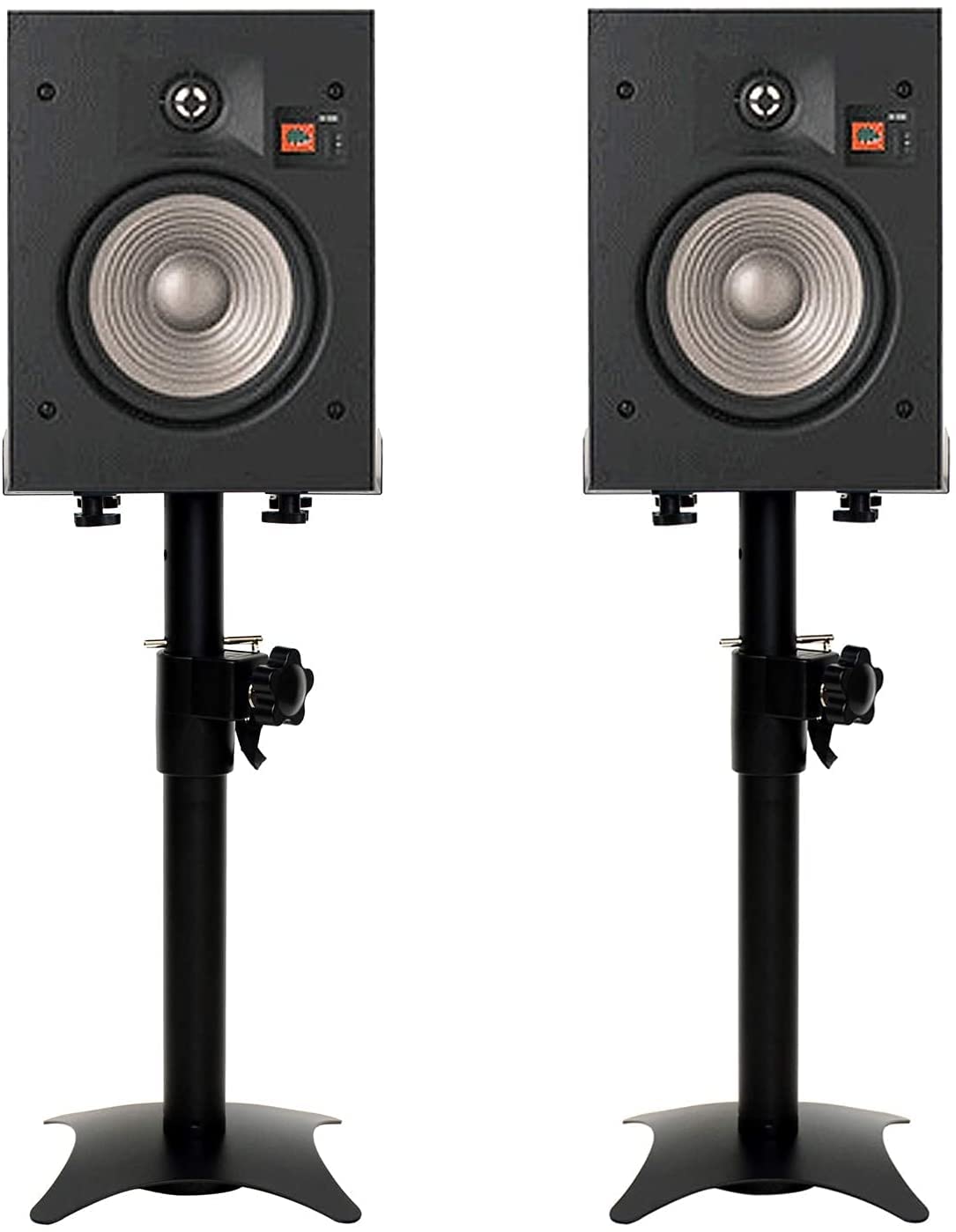 BQKOZFIN Heavy Duty Metal Speaker Stands Desktop Bookshelf Speakers Satellite Speaker Floor Stand with Height and Width Adjustment, Set of 2 for Home Theater or DJ, Black, P21