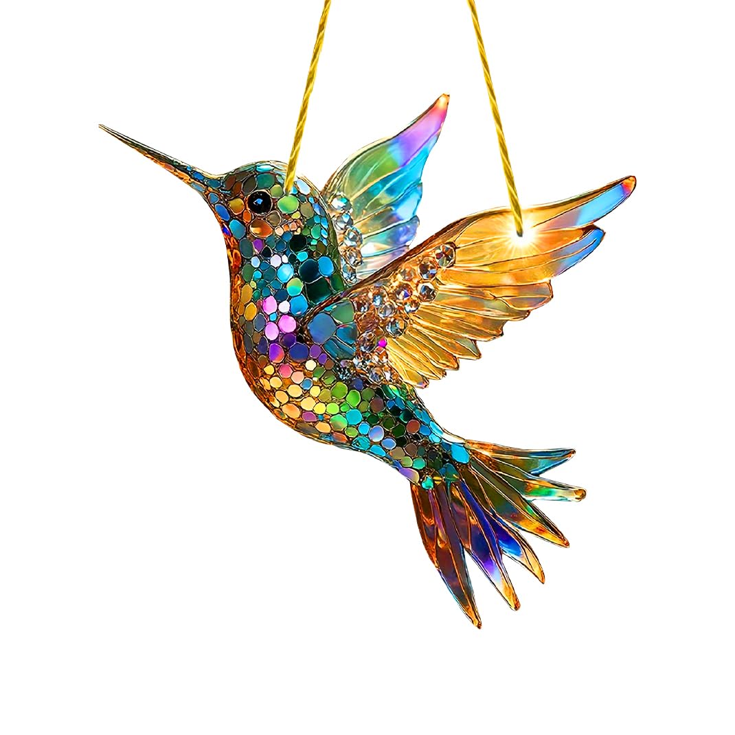 Acrylic Wind Chimes, Hummingbird Suncatchers for Windows Hanging, sun Catchers Indoor Window Sherum Spirit Bird Suncatcher Decorations Stained Glass Decor