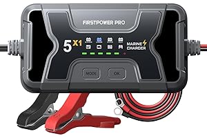 FIRSTPOWER PRO Marine Battery Charger 5X1: 1-Bank, 5A Onboard Battery Charger - 5A Per Bank, 12V Waterproof Boat Batter Charger for SLA/AGM, Lithium, Calcium - Charged 24/7