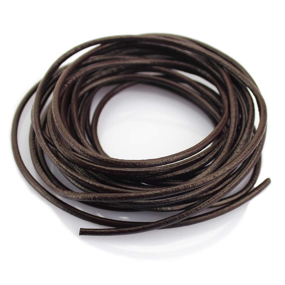 LolliBeads (TM) 3 mm Genuine Round Leather Cord Braiding String Dark Brown Espresso 5 Meters (5 Yards)